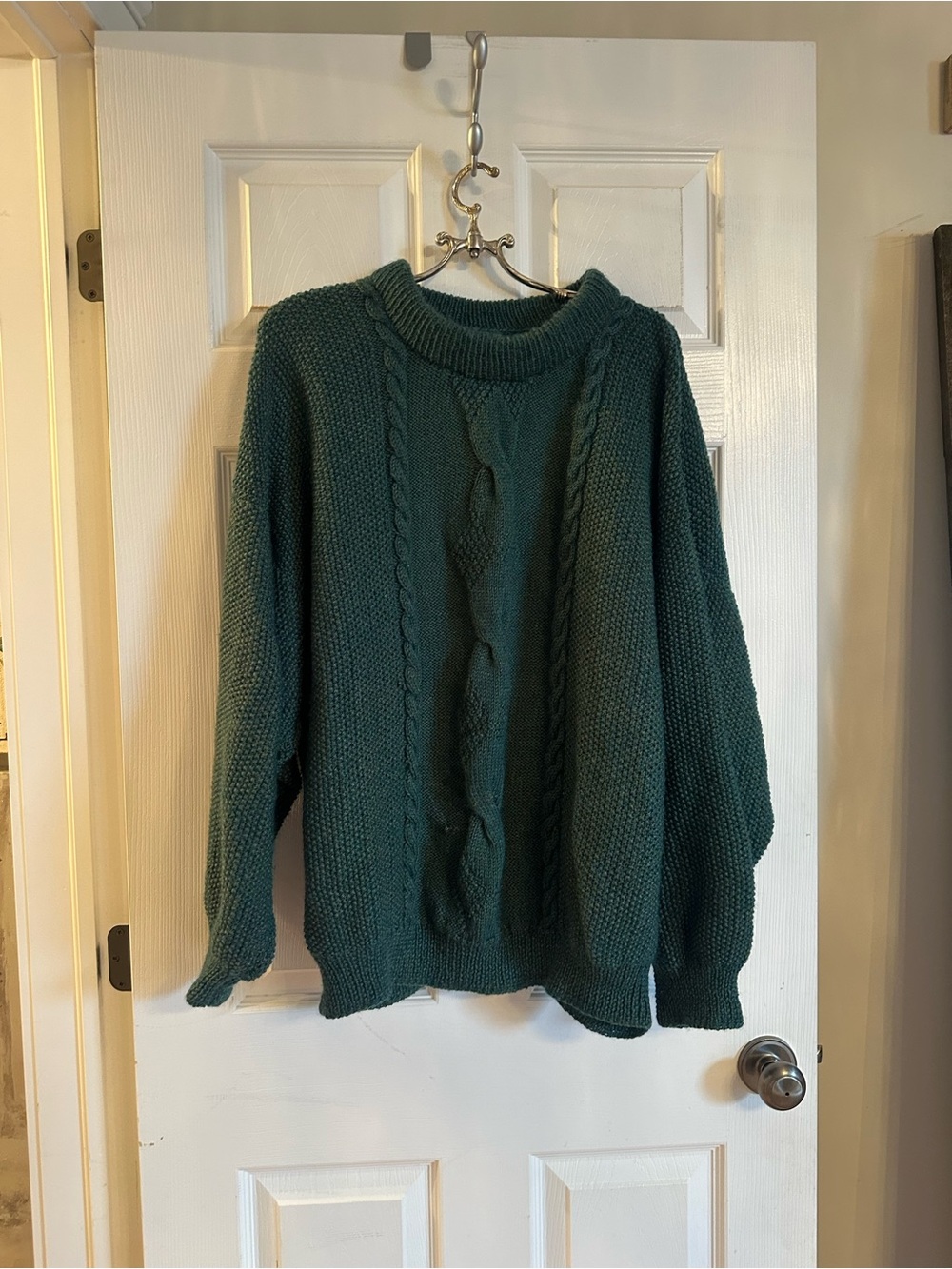 Cozy Cable Knit Women's Sweater 100% Wool Hand Knit - Deep Green